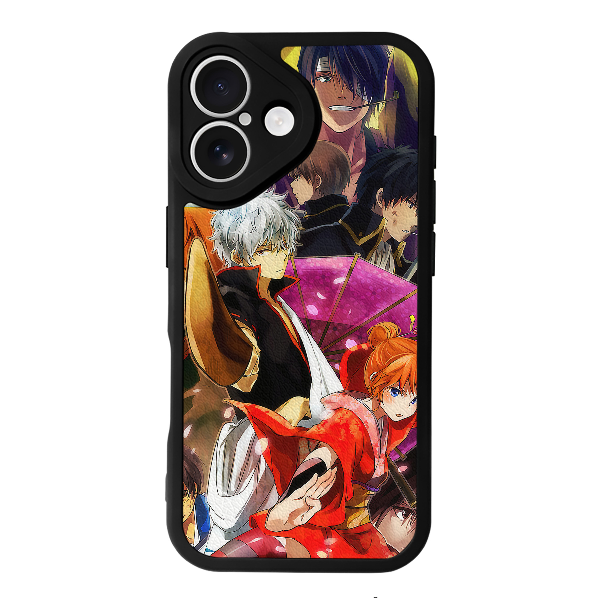 （画像用） ぎんたま 坂田銀時（さかたぎんとき） 神楽 志村新八（しむら しんぱち） GINTAMA Sakata Gintoki Kagura Shimura Shinpachi 【iPhone 16シリーズ対応】シリコンスマホケース（レザー調） 材質：シリコン